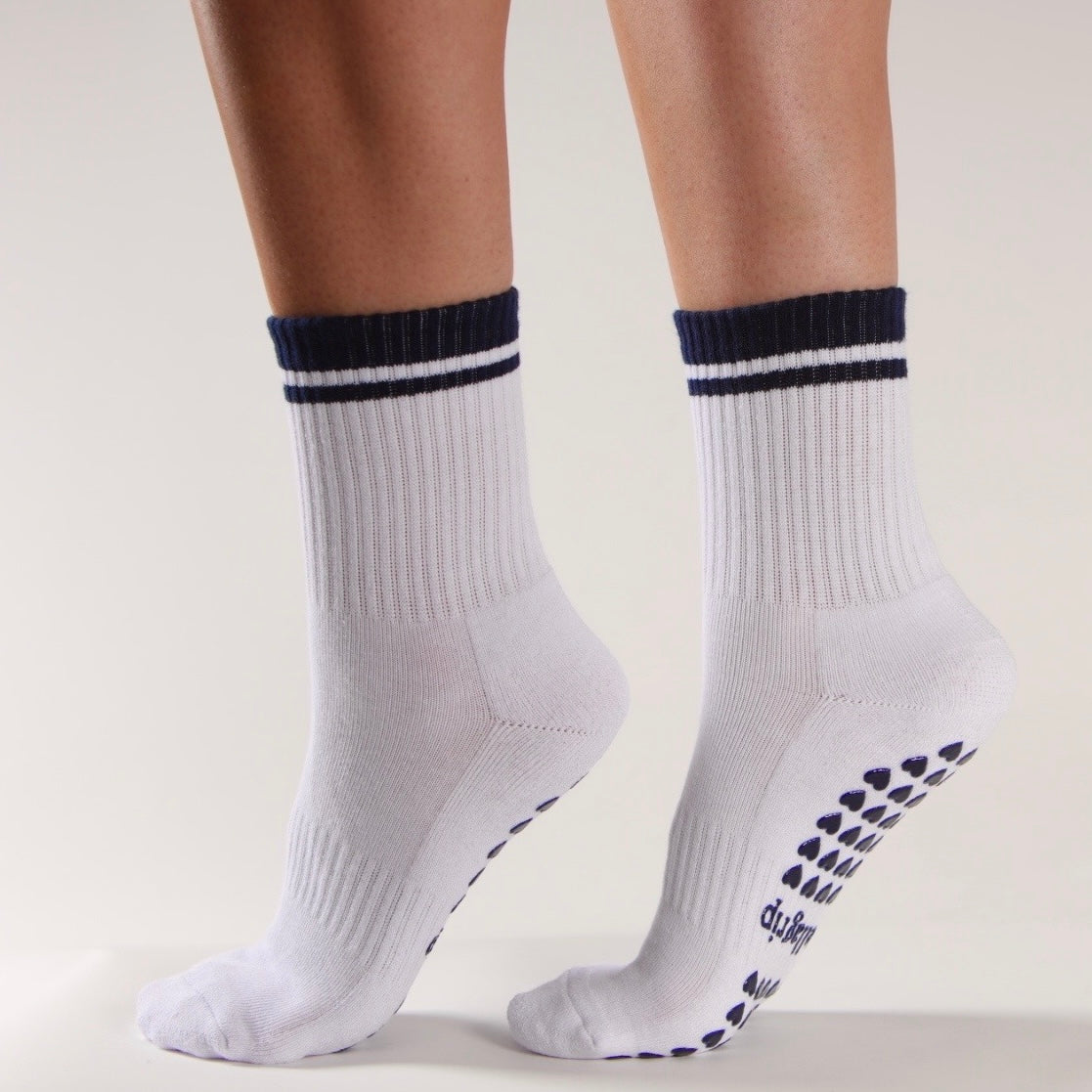 Classic Crew in White With Navy Stripes