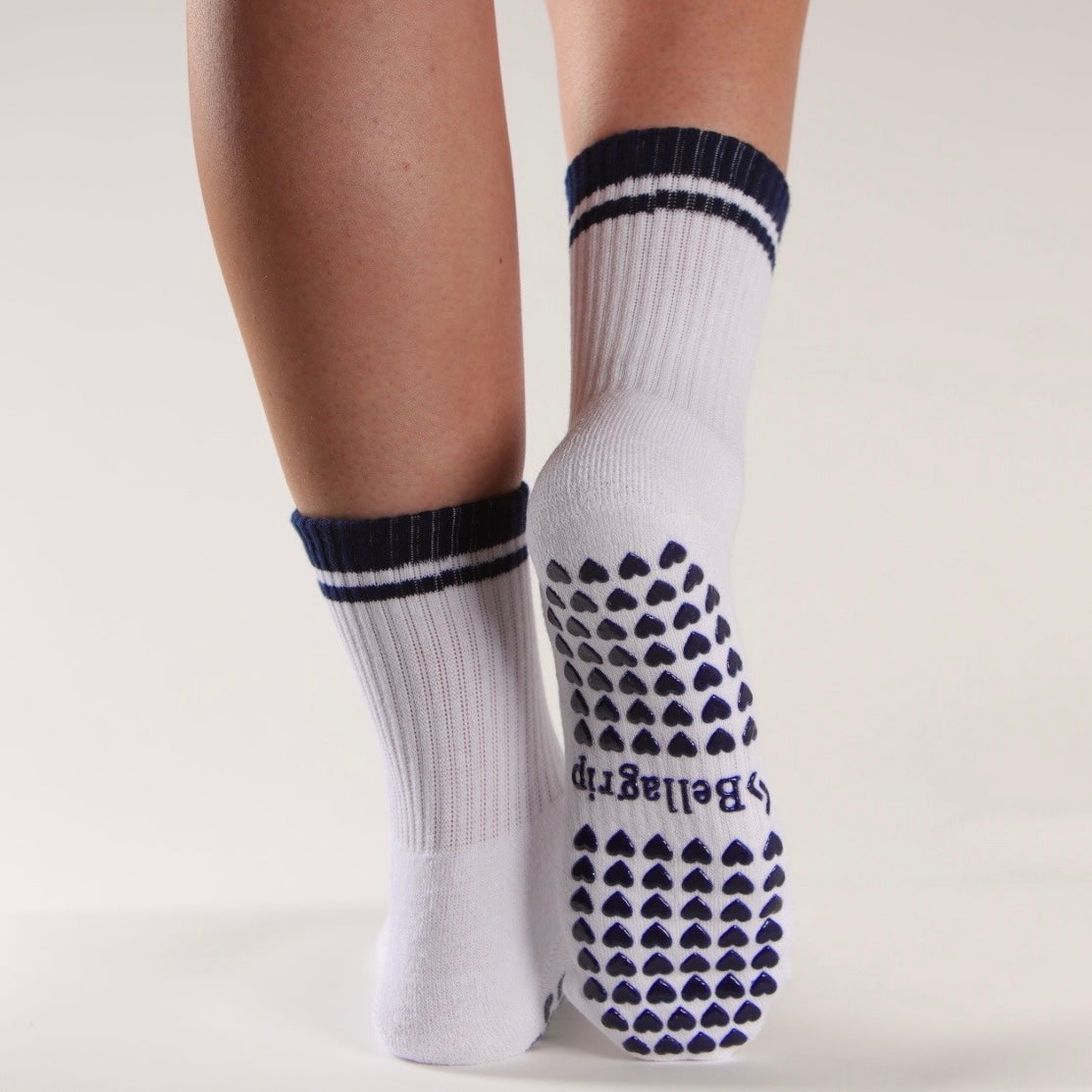 Classic Crew in White With Navy Stripes