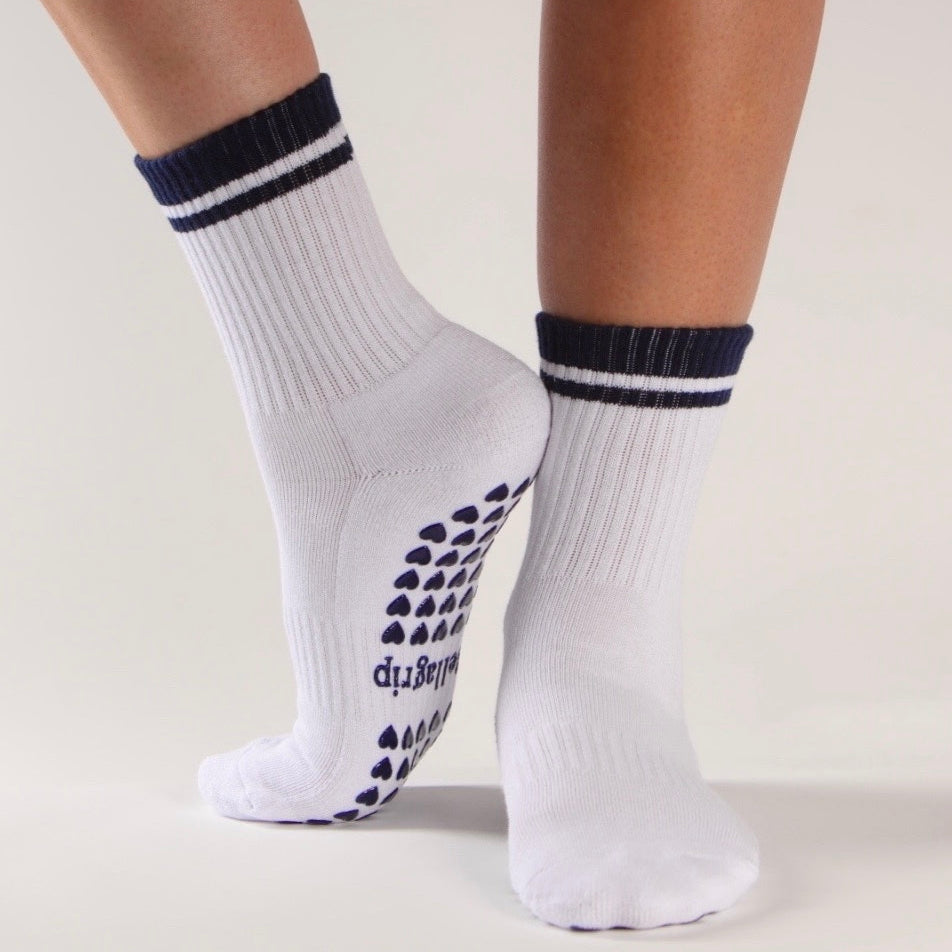 Classic Crew in White With Navy Stripes