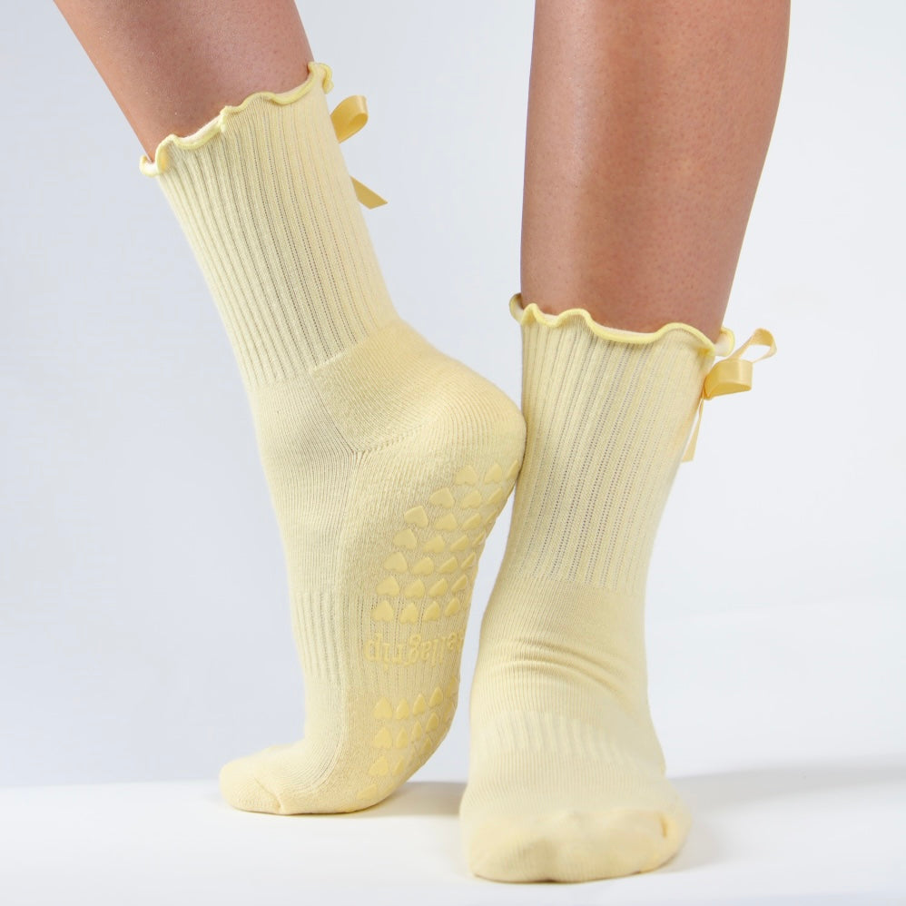 Margot Bow Sock in Butter Yellow
